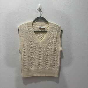 Zara Cream Cable Knit Sweater Vest
